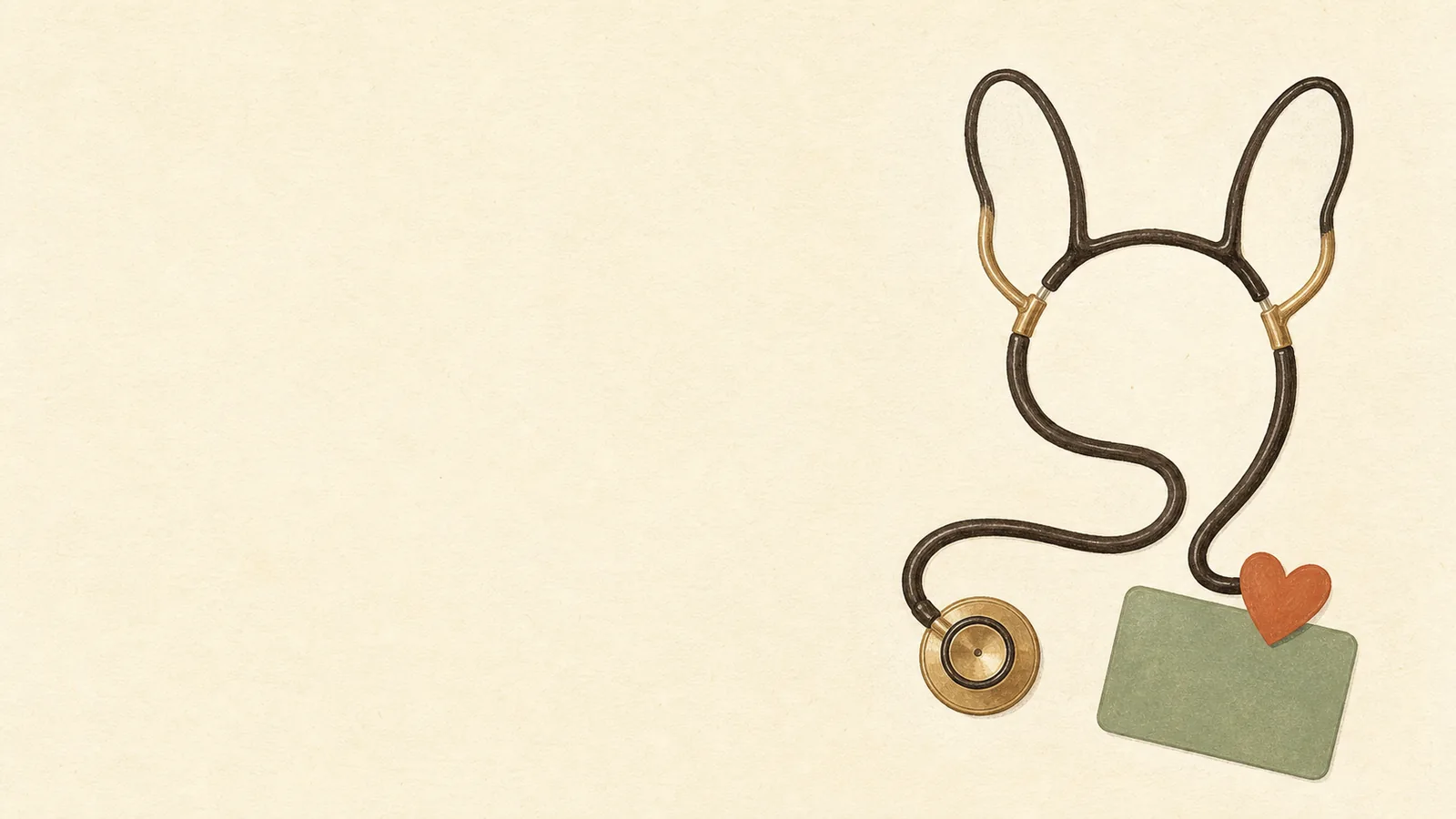 Editorial illustration of a stethoscope curved into the shape of a French Bulldog's head